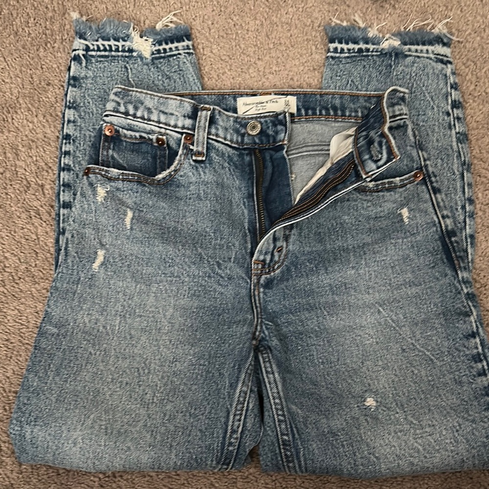 Abercrombie & Fitch Blue Straight Leg Distressed Jeans